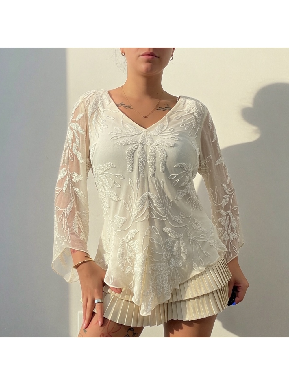 White y2k beaded fairy flowy top